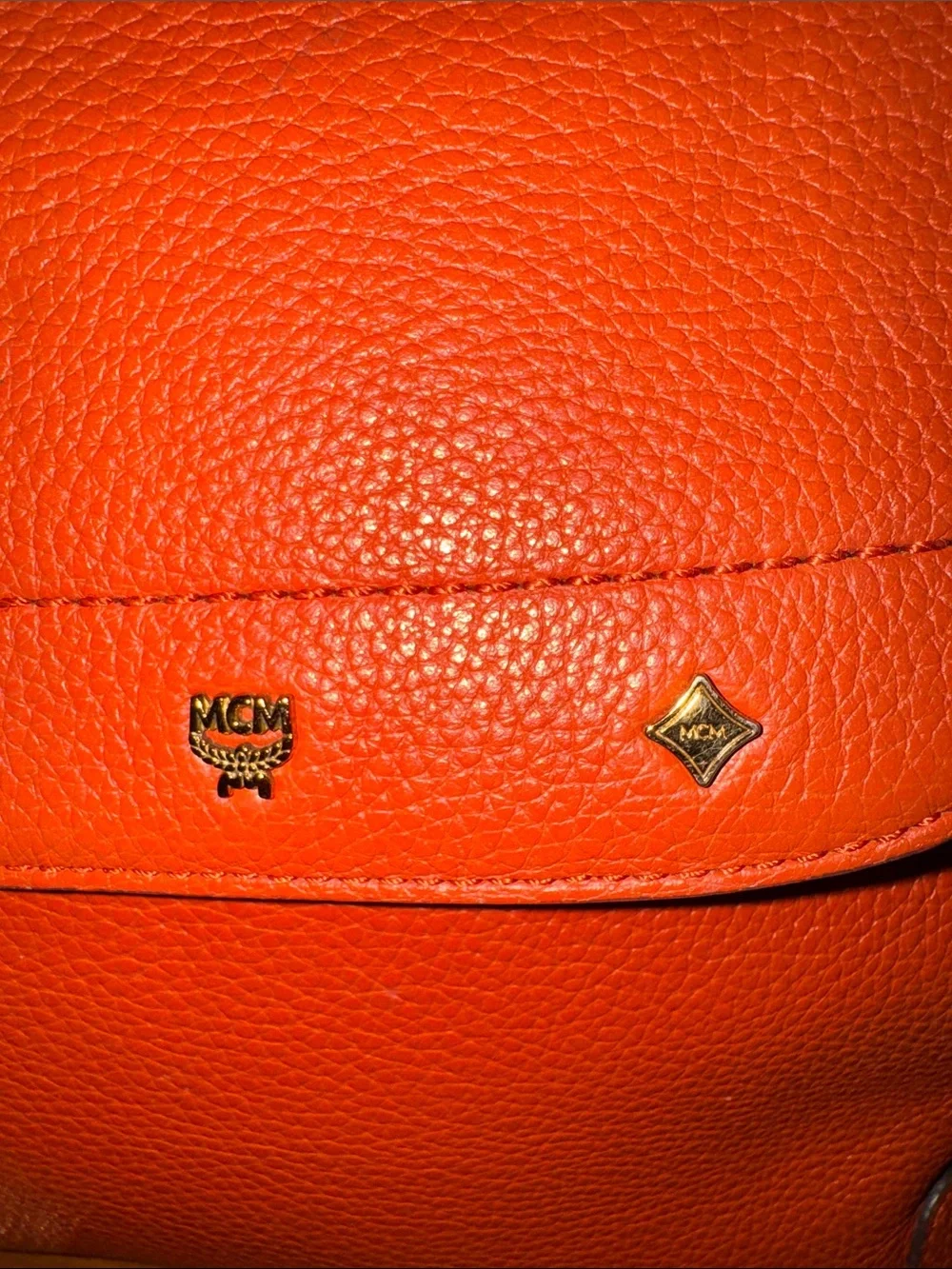 MCM Coral Leather Top-Handle Satchel with Gold Hardware with COA EUC